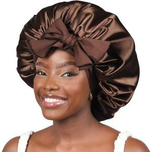 Yanibest Satin Bonnet Silk For Sleeping  Hair Bonnet With Tie Band Head - Brown